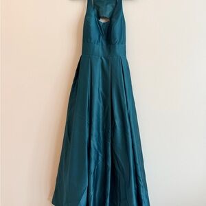 Morgan & Co. Teal Satin Prom Gown with Front Cutout